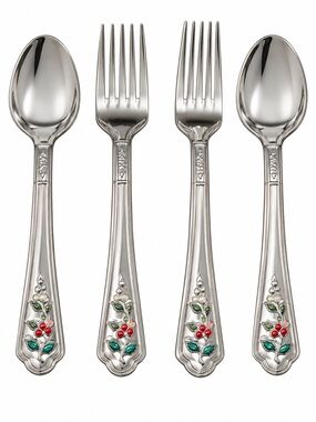 Pfaltzgraff Winterberry Flatware 16 Pc Set Spoons Forks Christmas Holiday Holly